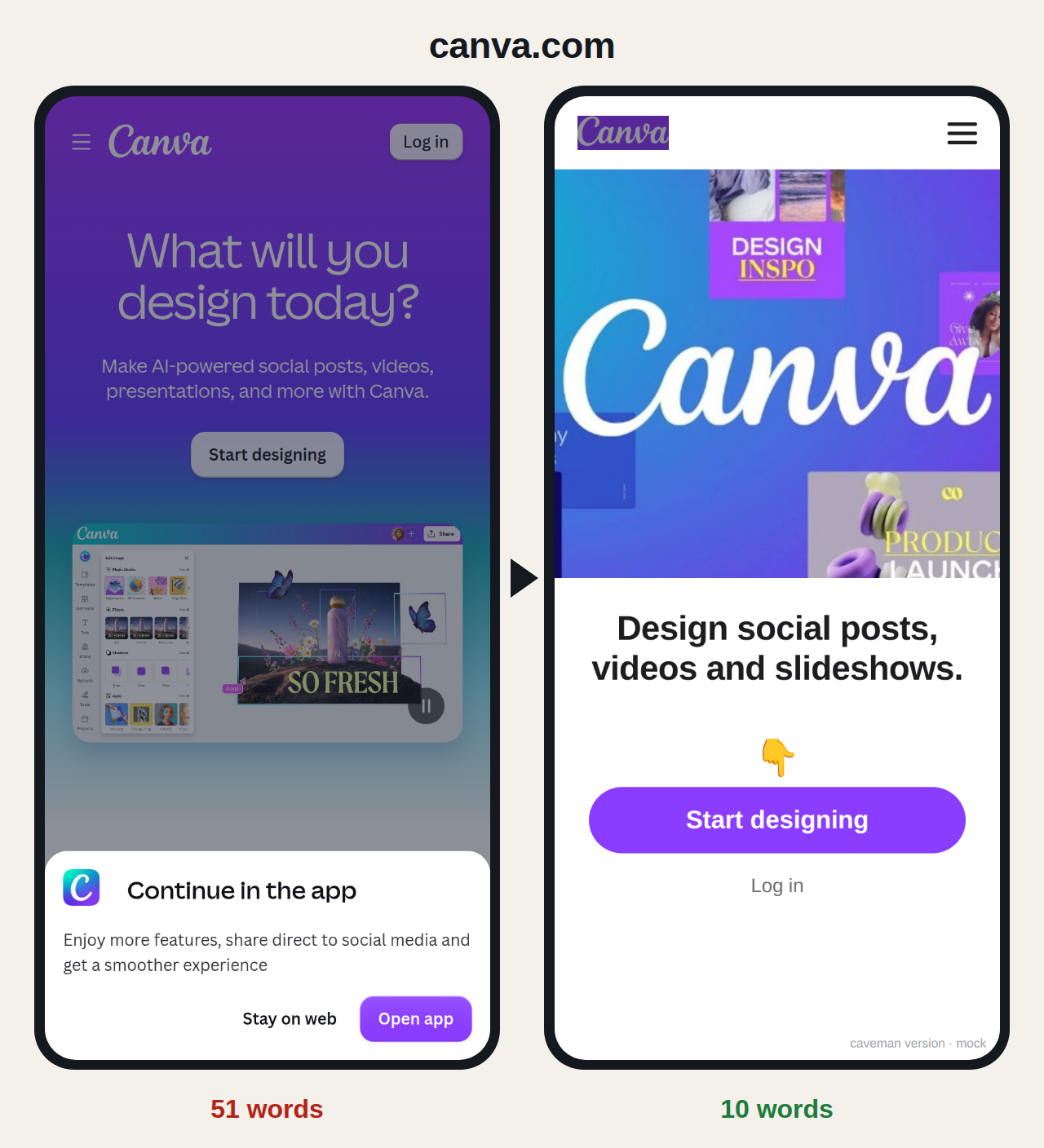 canva.com before and after: 51 words become 10