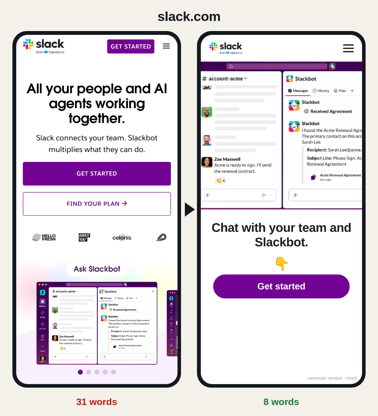 slack.com before and after: 31 words become 8