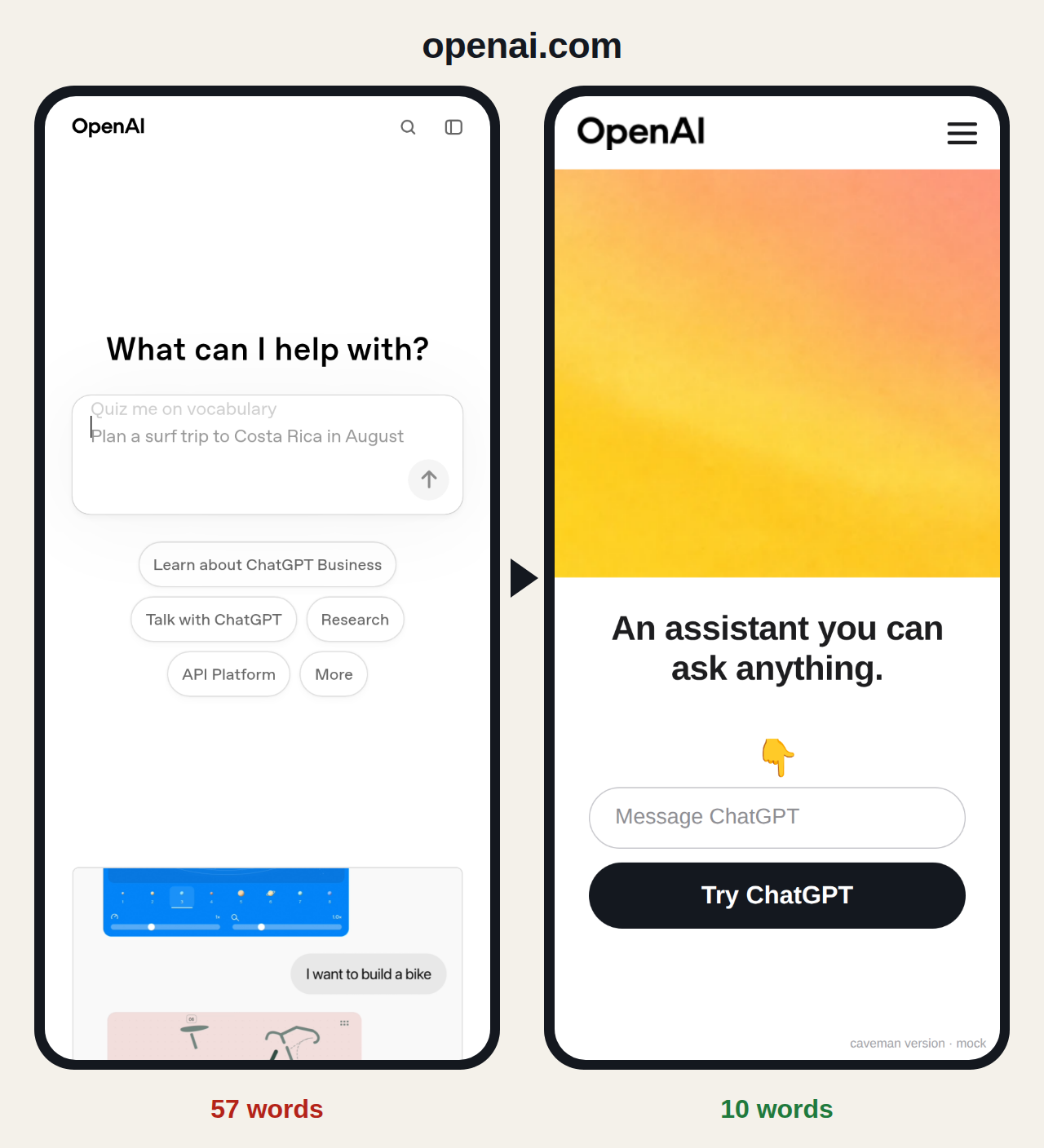 openai.com before and after: 57 words become 10