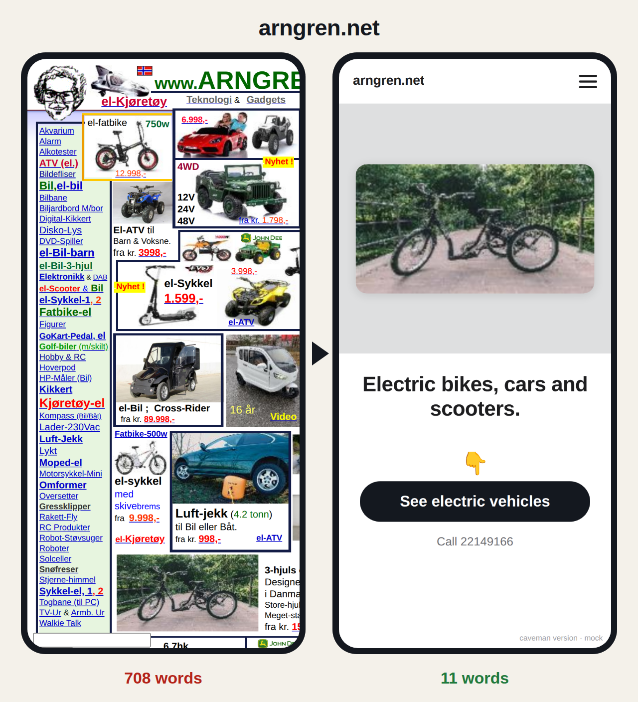 arngren.net before and after: 708 words become 11