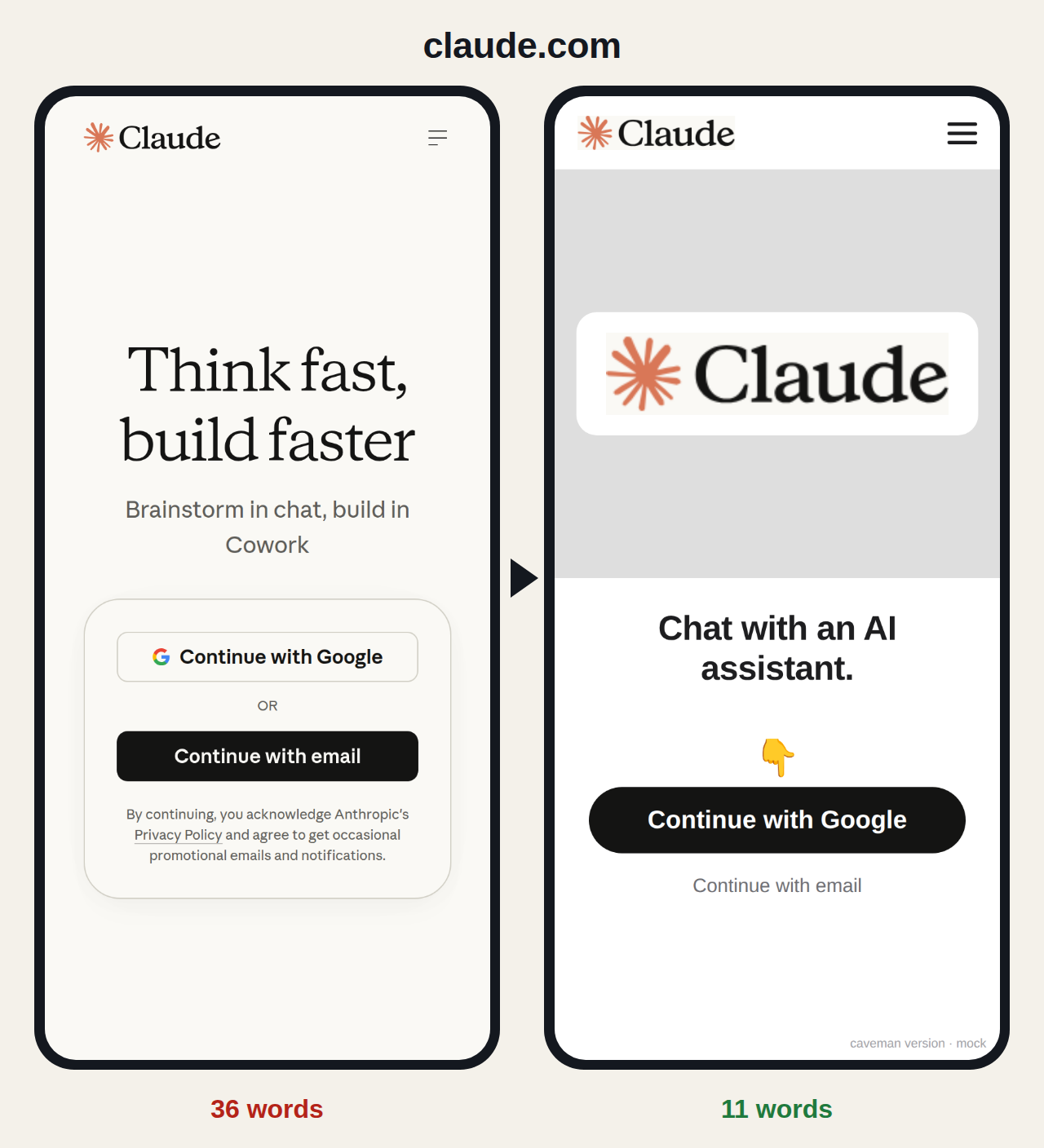 claude.com before and after: 36 words become 11